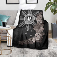 Hawaii and Philippines Together Blanket Hibiscus Flower and Sun Badge Polynesian Pattern Grayscale