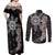 Hawaii and Philippines Together Couples Matching Off Shoulder Maxi Dress and Long Sleeve Button Shirt Hibiscus Flower and Sun Badge Polynesian Pattern Grayscale