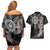 Hawaii and Philippines Together Couples Matching Off Shoulder Short Dress and Hawaiian Shirt Hibiscus Flower and Sun Badge Polynesian Pattern Grayscale