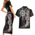 Hawaii and Philippines Together Couples Matching Short Sleeve Bodycon Dress and Hawaiian Shirt Hibiscus Flower and Sun Badge Polynesian Pattern Grayscale