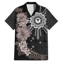 Hawaii and Philippines Together Family Matching Mermaid Dress and Hawaiian Shirt Hibiscus Flower and Sun Badge Polynesian Pattern Grayscale