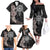 Hawaii and Philippines Together Family Matching Off The Shoulder Long Sleeve Dress and Hawaiian Shirt Hibiscus Flower and Sun Badge Polynesian Pattern Grayscale