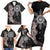 Hawaii and Philippines Together Family Matching Short Sleeve Bodycon Dress and Hawaiian Shirt Hibiscus Flower and Sun Badge Polynesian Pattern Grayscale