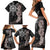 Hawaii and Philippines Together Family Matching Short Sleeve Bodycon Dress and Hawaiian Shirt Hibiscus Flower and Sun Badge Polynesian Pattern Grayscale