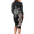 Hawaii and Philippines Together Long Sleeve Bodycon Dress Hibiscus Flower and Sun Badge Polynesian Pattern Grayscale