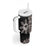 Hawaii and Philippines Together Tumbler With Handle Hibiscus Flower and Sun Badge Polynesian Pattern Grayscale