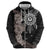 Hawaii and Philippines Together Zip Hoodie Hibiscus Flower and Sun Badge Polynesian Pattern Grayscale