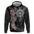 Hawaii and Philippines Together Zip Hoodie Hibiscus Flower and Sun Badge Polynesian Pattern Grayscale