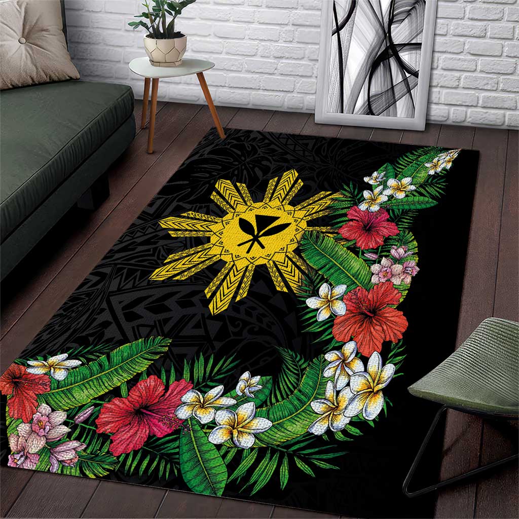 Tropical Hawaii and Philippines Area Rug Kanaka Maoli and Sun Badge Batok Tattoo Colorful