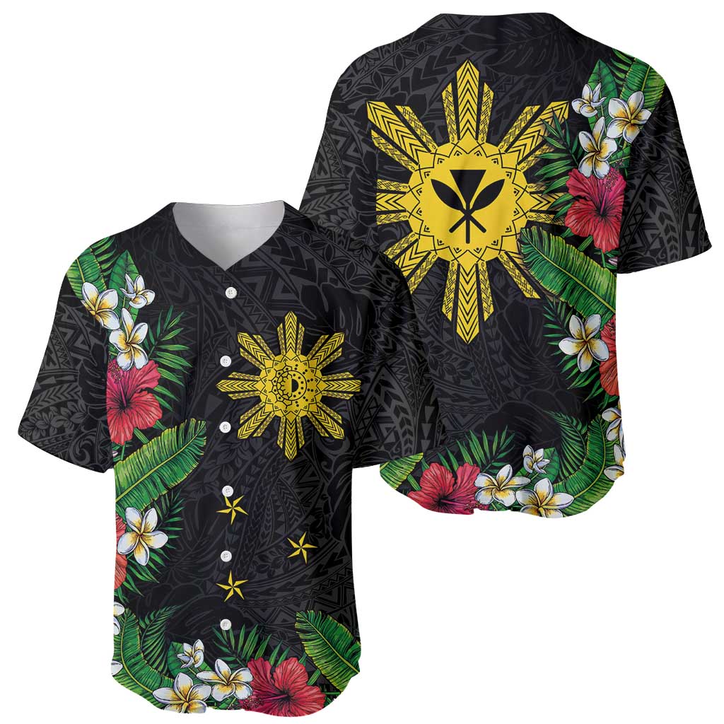 Tropical Hawaii and Philippines Baseball Jersey Kanaka Maoli and Sun Badge Batok Tattoo Colorful