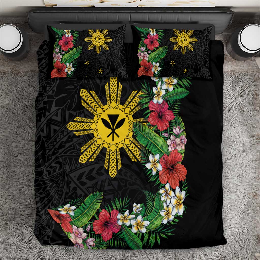 Tropical Hawaii and Philippines Bedding Set Kanaka Maoli and Sun Badge Batok Tattoo Colorful