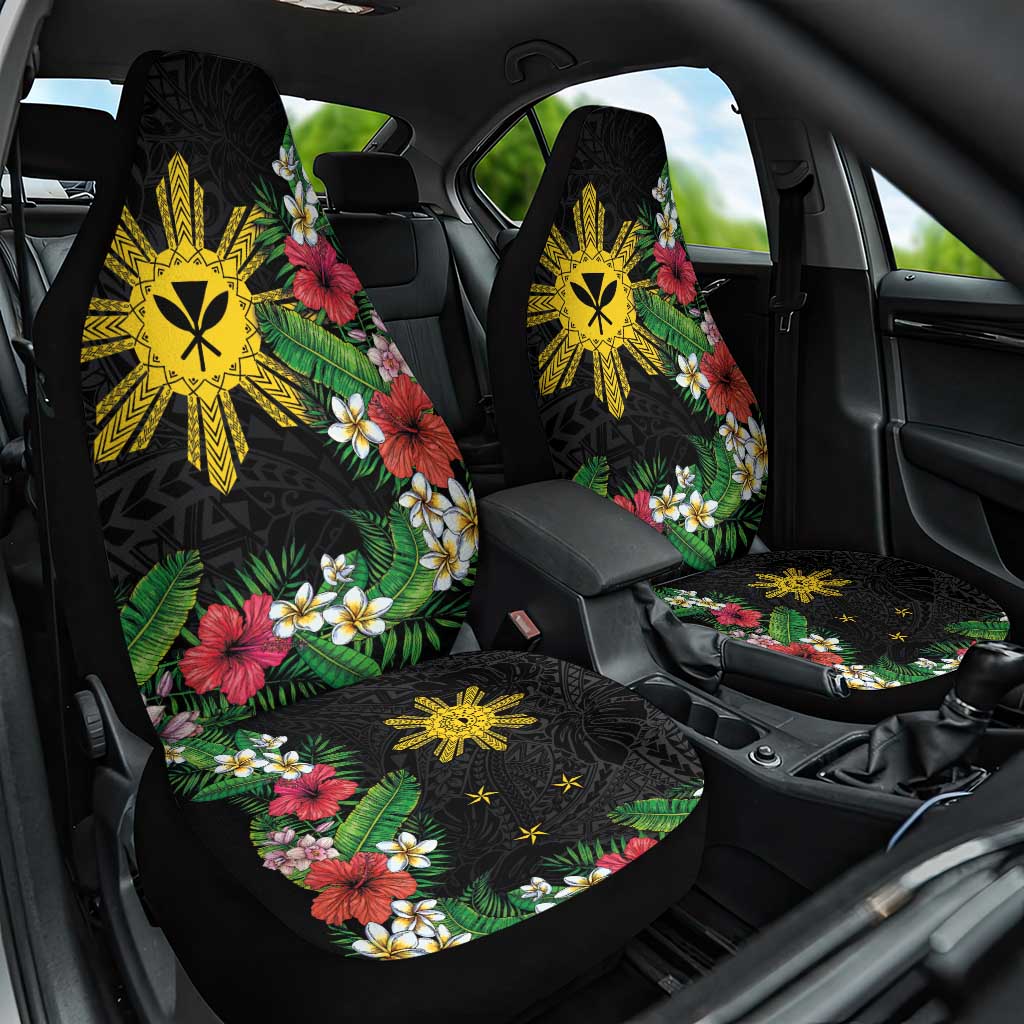 Tropical Hawaii and Philippines Car Seat Cover Kanaka Maoli and Sun Badge Batok Tattoo Colorful