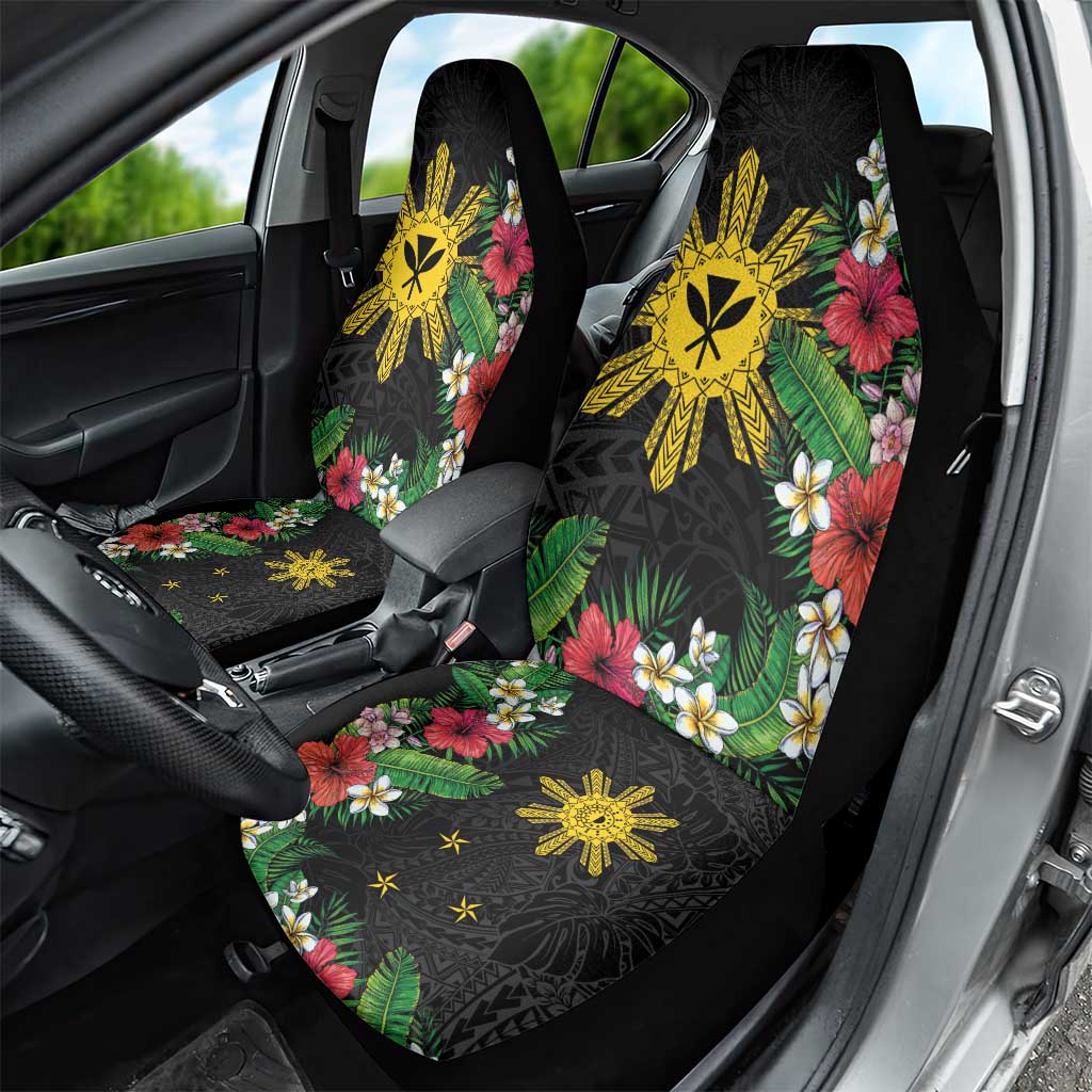 Tropical Hawaii and Philippines Car Seat Cover Kanaka Maoli and Sun Badge Batok Tattoo Colorful