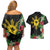 Tropical Hawaii and Philippines Couples Matching Off Shoulder Short Dress and Hawaiian Shirt Kanaka Maoli and Sun Badge Batok Tattoo Colorful