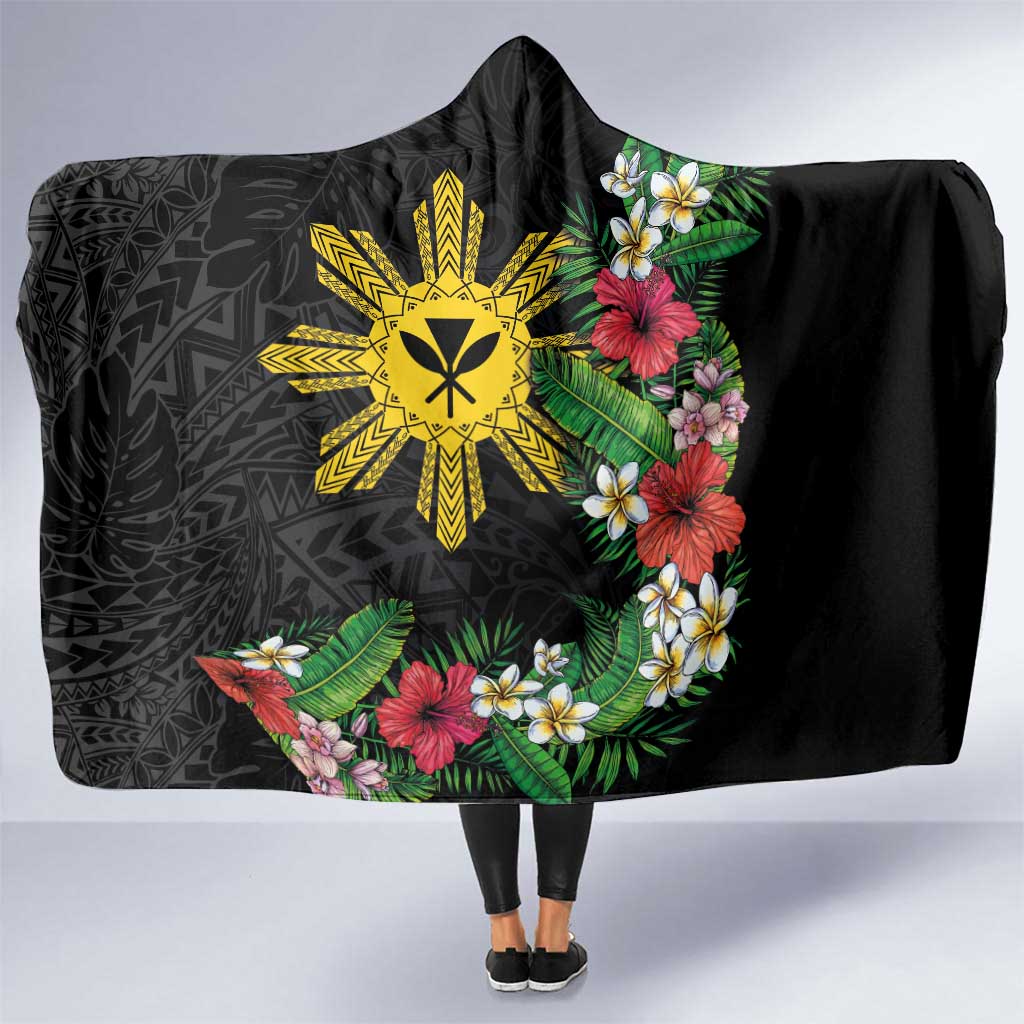 Tropical Hawaii and Philippines Hooded Blanket Kanaka Maoli and Sun Badge Batok Tattoo Colorful