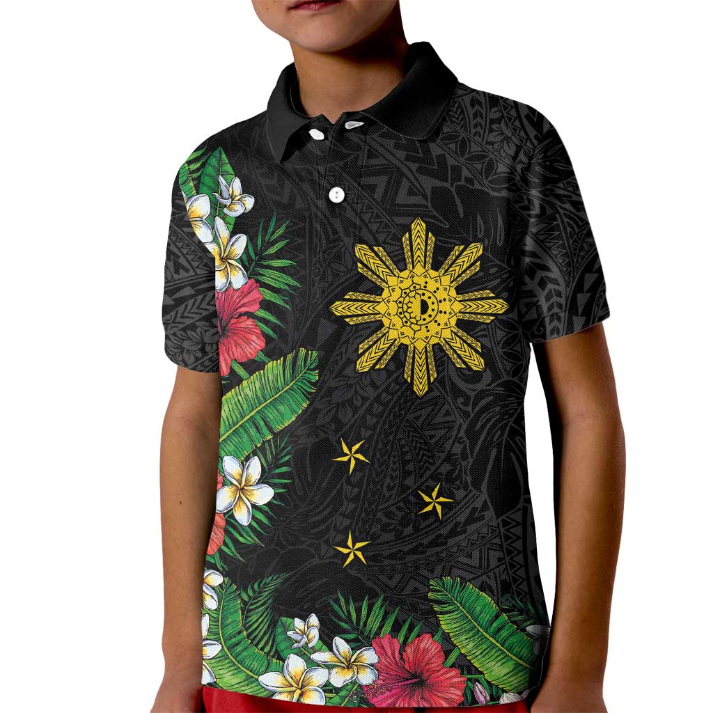 Tropical Hawaii and Philippines Kid Polo Shirt Kanaka Maoli and Sun Badge Batok Tattoo Colorful