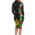 Tropical Hawaii and Philippines Long Sleeve Bodycon Dress Kanaka Maoli and Sun Badge Batok Tattoo Colorful