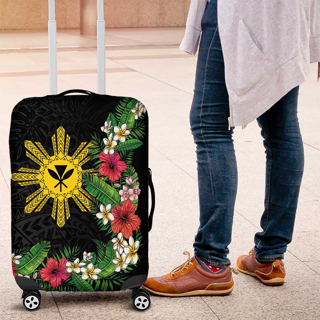 Tropical Hawaii and Philippines Luggage Cover Kanaka Maoli and Sun Badge Batok Tattoo Colorful