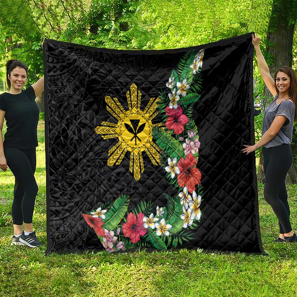 Tropical Hawaii and Philippines Quilt Kanaka Maoli and Sun Badge Batok Tattoo Colorful
