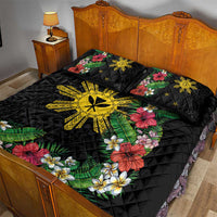 Tropical Hawaii and Philippines Quilt Bed Set Kanaka Maoli and Sun Badge Batok Tattoo Colorful