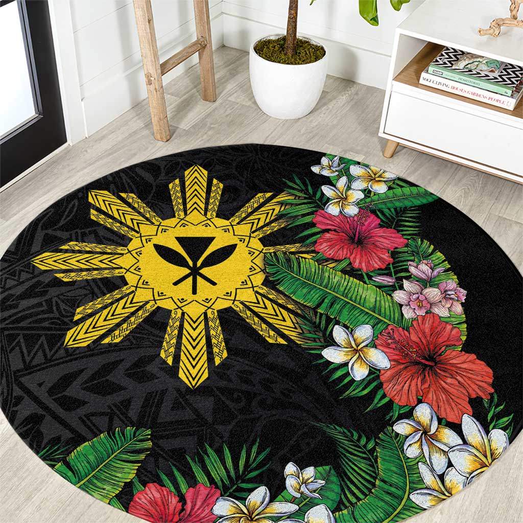 Tropical Hawaii and Philippines Round Carpet Kanaka Maoli and Sun Badge Batok Tattoo Colorful