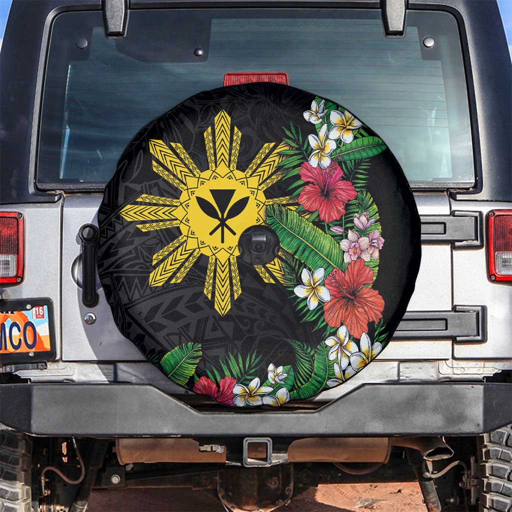 Tropical Hawaii and Philippines Spare Tire Cover Kanaka Maoli and Sun Badge Batok Tattoo Colorful