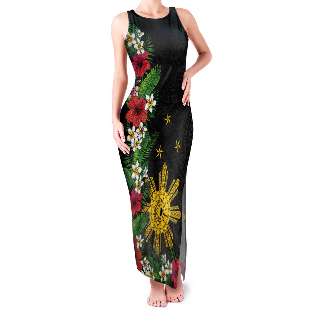 Tropical Hawaii and Philippines Tank Maxi Dress Kanaka Maoli and Sun Badge Batok Tattoo Colorful