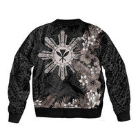 Tropical Hawaii and Philippines Bomber Jacket Kanaka Maoli and Sun Badge Batok Tattoo Grayscale