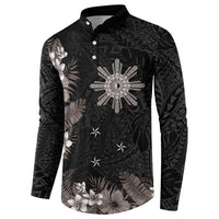 Tropical Hawaii and Philippines Button Sweatshirt Kanaka Maoli and Sun Badge Batok Tattoo Grayscale