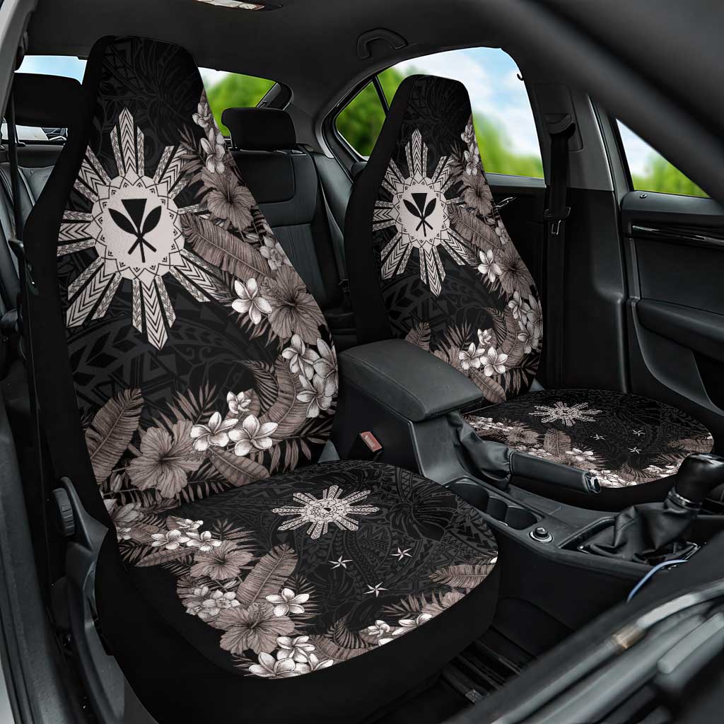 Tropical Hawaii and Philippines Car Seat Cover Kanaka Maoli and Sun Badge Batok Tattoo Grayscale