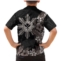 Tropical Hawaii and Philippines Family Matching Mermaid Dress and Hawaiian Shirt Kanaka Maoli and Sun Badge Batok Tattoo Grayscale