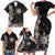 Tropical Hawaii and Philippines Family Matching Short Sleeve Bodycon Dress and Hawaiian Shirt Kanaka Maoli and Sun Badge Batok Tattoo Grayscale