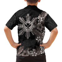 Tropical Hawaii and Philippines Hawaiian Shirt Kanaka Maoli and Sun Badge Batok Tattoo Grayscale