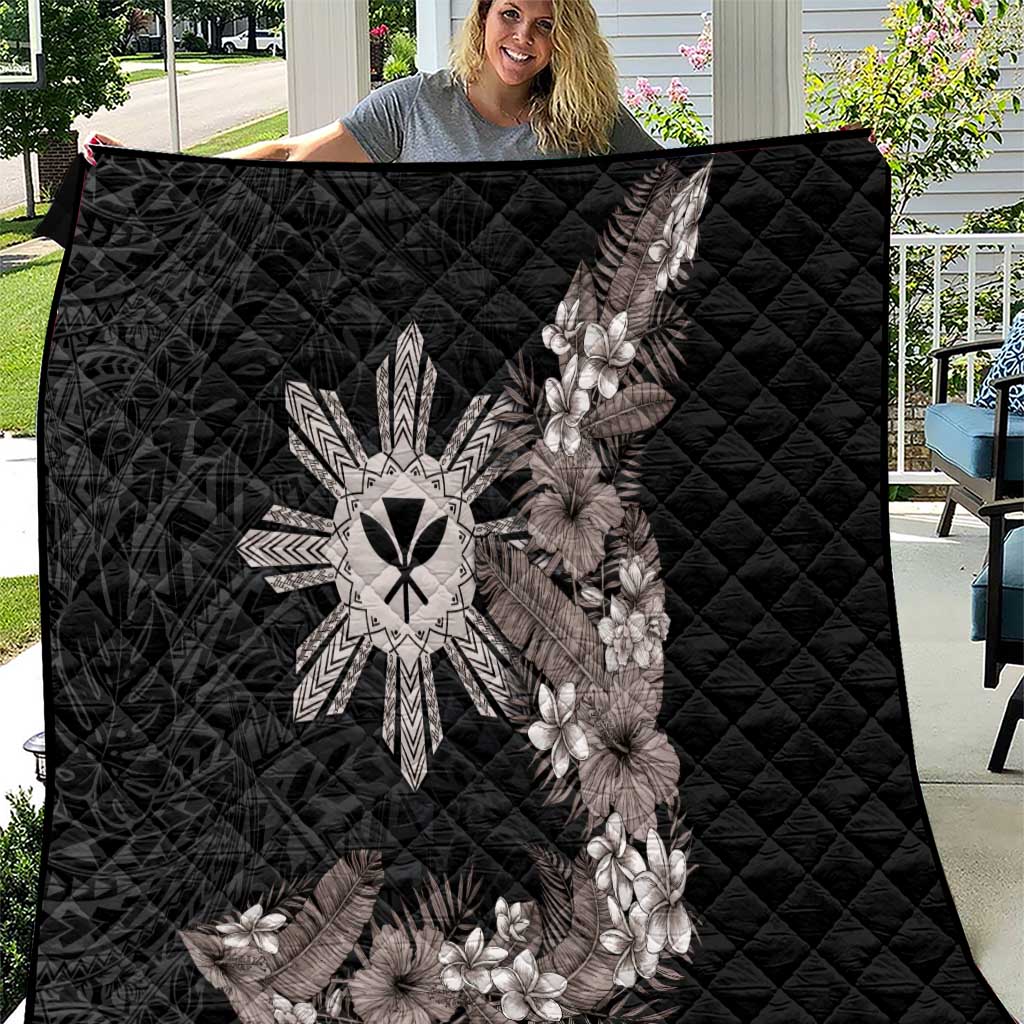 Tropical Hawaii and Philippines Quilt Kanaka Maoli and Sun Badge Batok Tattoo Grayscale