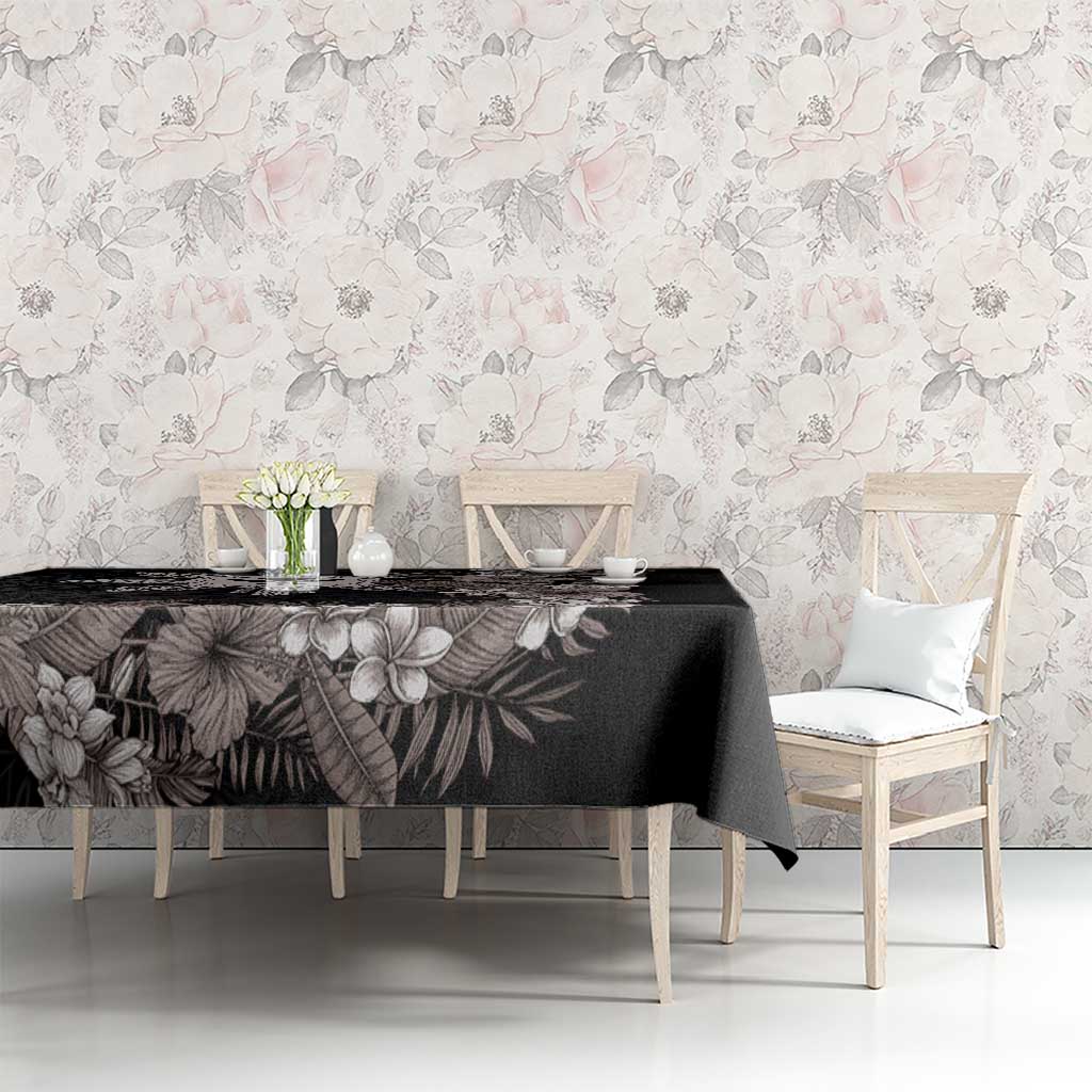 Tropical Hawaii and Philippines Tablecloth Kanaka Maoli and Sun Badge Batok Tattoo Grayscale