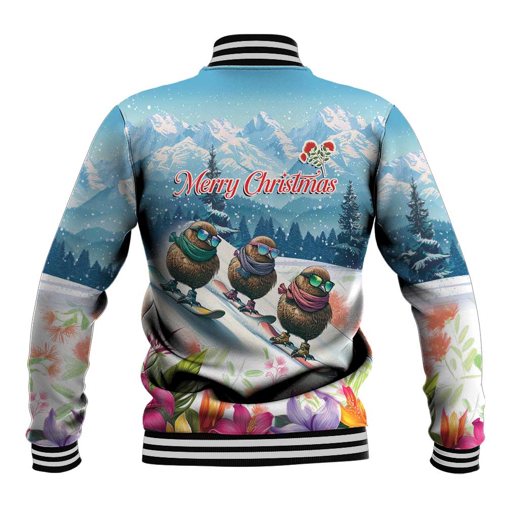 New Zealand Merry Christmas Baseball Jacket Kiwi Birds Snow Boarding-Vibrant Tropical Flower - Polynesian Pride