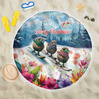 New Zealand Merry Christmas Beach Blanket Kiwi Birds Snow Boarding-Vibrant Tropical Flower - Polynesian Pride