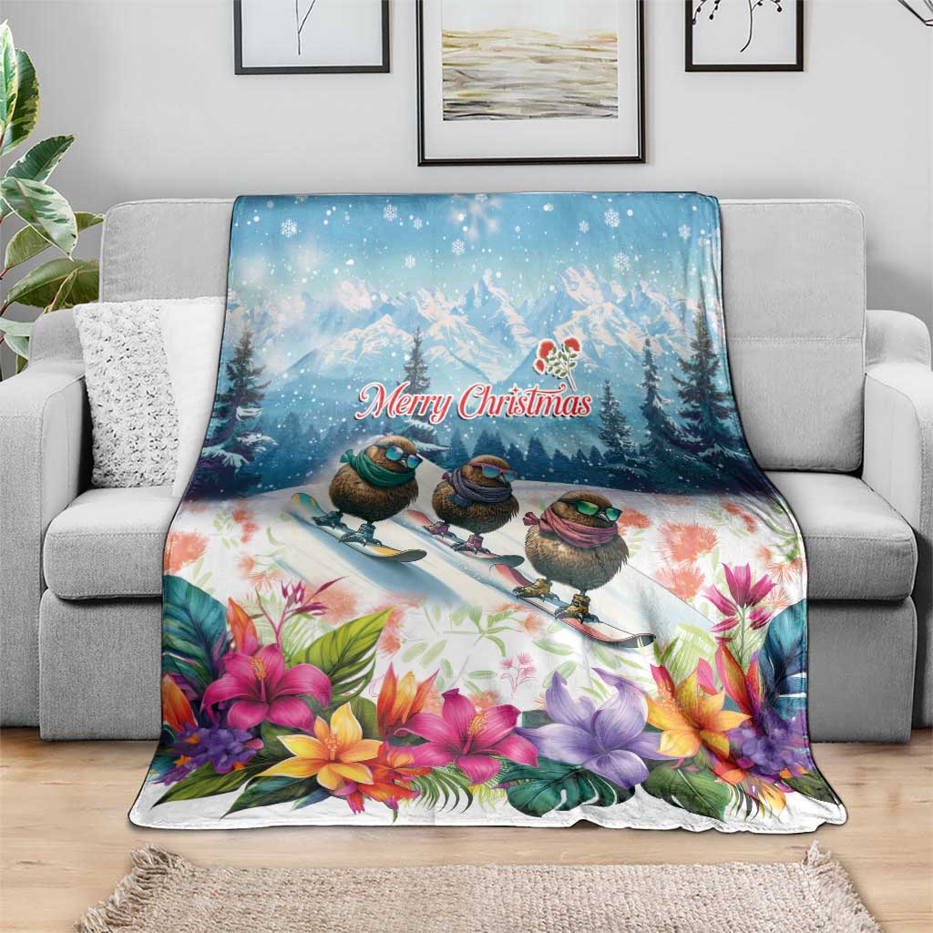 New Zealand Merry Christmas Blanket Kiwi Birds Snow Boarding-Vibrant Tropical Flower - Polynesian Pride