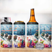 New Zealand Merry Christmas 4 in 1 Can Cooler Tumbler Kiwi Birds Snow Boarding-Vibrant Tropical Flower - Polynesian Pride