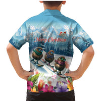 New Zealand Merry Christmas Family Matching Mermaid Dress and Hawaiian Shirt Kiwi Birds Snow Boarding-Vibrant Tropical Flower - Polynesian Pride