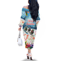 New Zealand Merry Christmas Family Matching Off The Shoulder Long Sleeve Dress and Hawaiian Shirt Kiwi Birds Snow Boarding-Vibrant Tropical Flower - Polynesian Pride