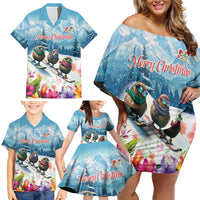 New Zealand Merry Christmas Family Matching Off Shoulder Short Dress and Hawaiian Shirt Kiwi Birds Snow Boarding-Vibrant Tropical Flower - Polynesian Pride