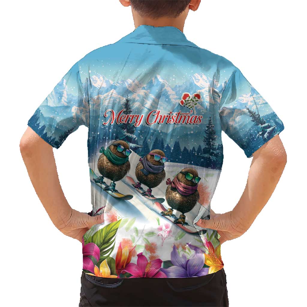 New Zealand Merry Christmas Family Matching Short Sleeve Bodycon Dress and Hawaiian Shirt Kiwi Birds Snow Boarding-Vibrant Tropical Flower - Polynesian Pride