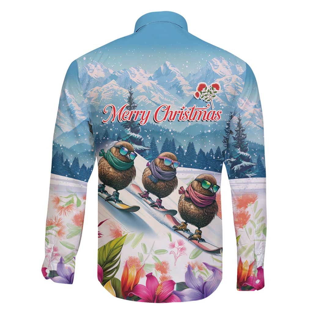 New Zealand Merry Christmas Family Matching Short Sleeve Bodycon Dress and Hawaiian Shirt Kiwi Birds Snow Boarding-Vibrant Tropical Flower - Polynesian Pride