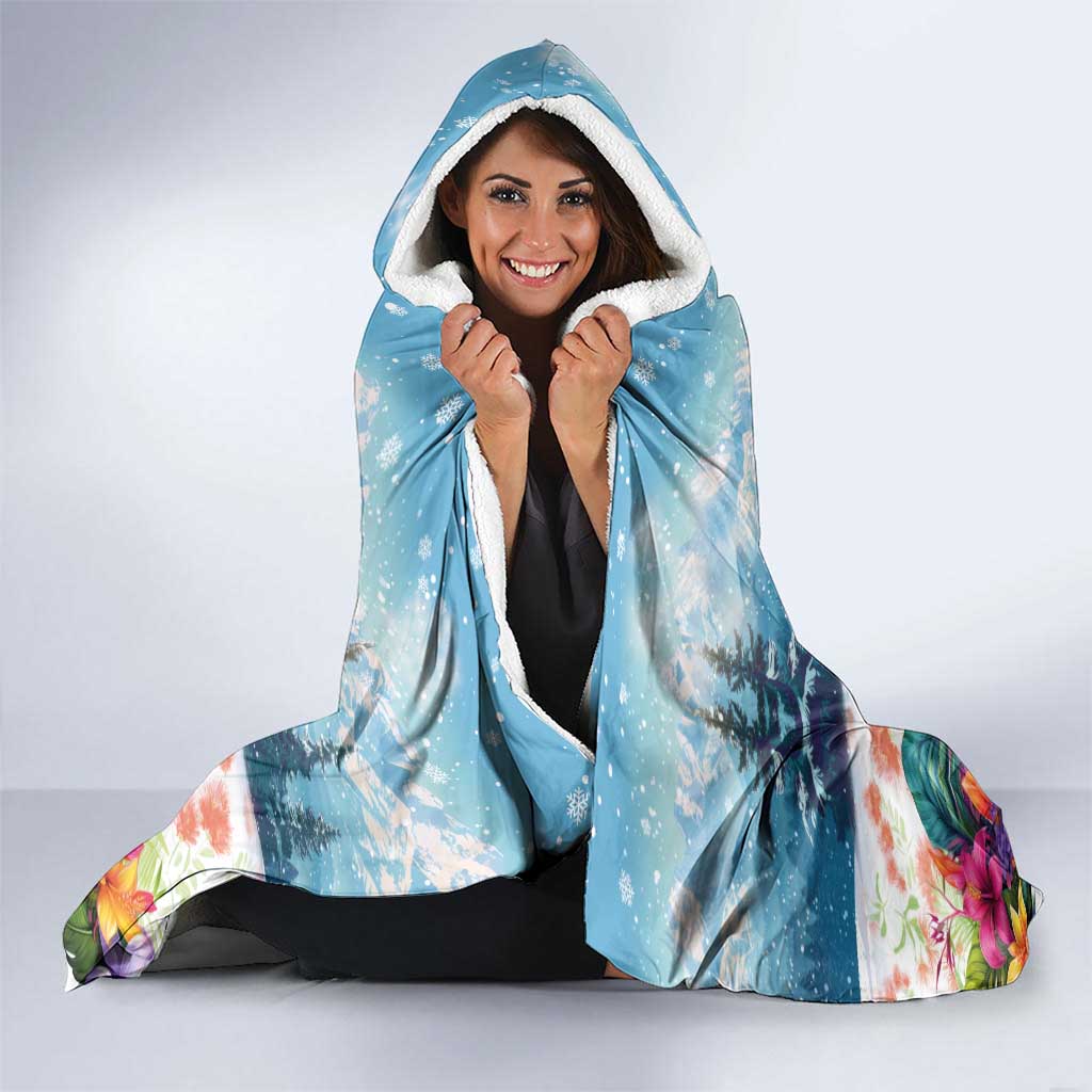 New Zealand Merry Christmas Hooded Blanket Kiwi Birds Snow Boarding-Vibrant Tropical Flower - Polynesian Pride