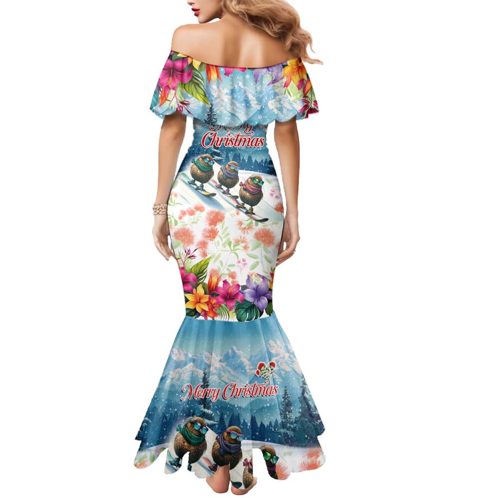 New Zealand Merry Christmas Mermaid Dress Kiwi Birds Snow Boarding-Vibrant Tropical Flower - Polynesian Pride