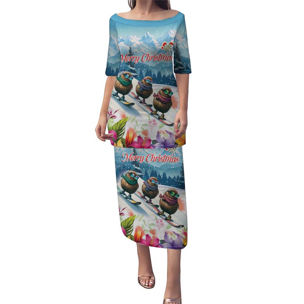 New Zealand Merry Christmas Puletasi Kiwi Birds Snow Boarding-Vibrant Tropical Flower - Polynesian Pride