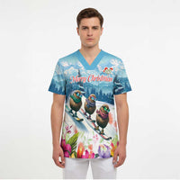 New Zealand Merry Christmas Scrub Top Kiwi Birds Snow Boarding-Vibrant Tropical Flower - Polynesian Pride