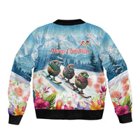 New Zealand Merry Christmas Sleeve Zip Bomber Jacket Kiwi Birds Snow Boarding-Vibrant Tropical Flower - Polynesian Pride