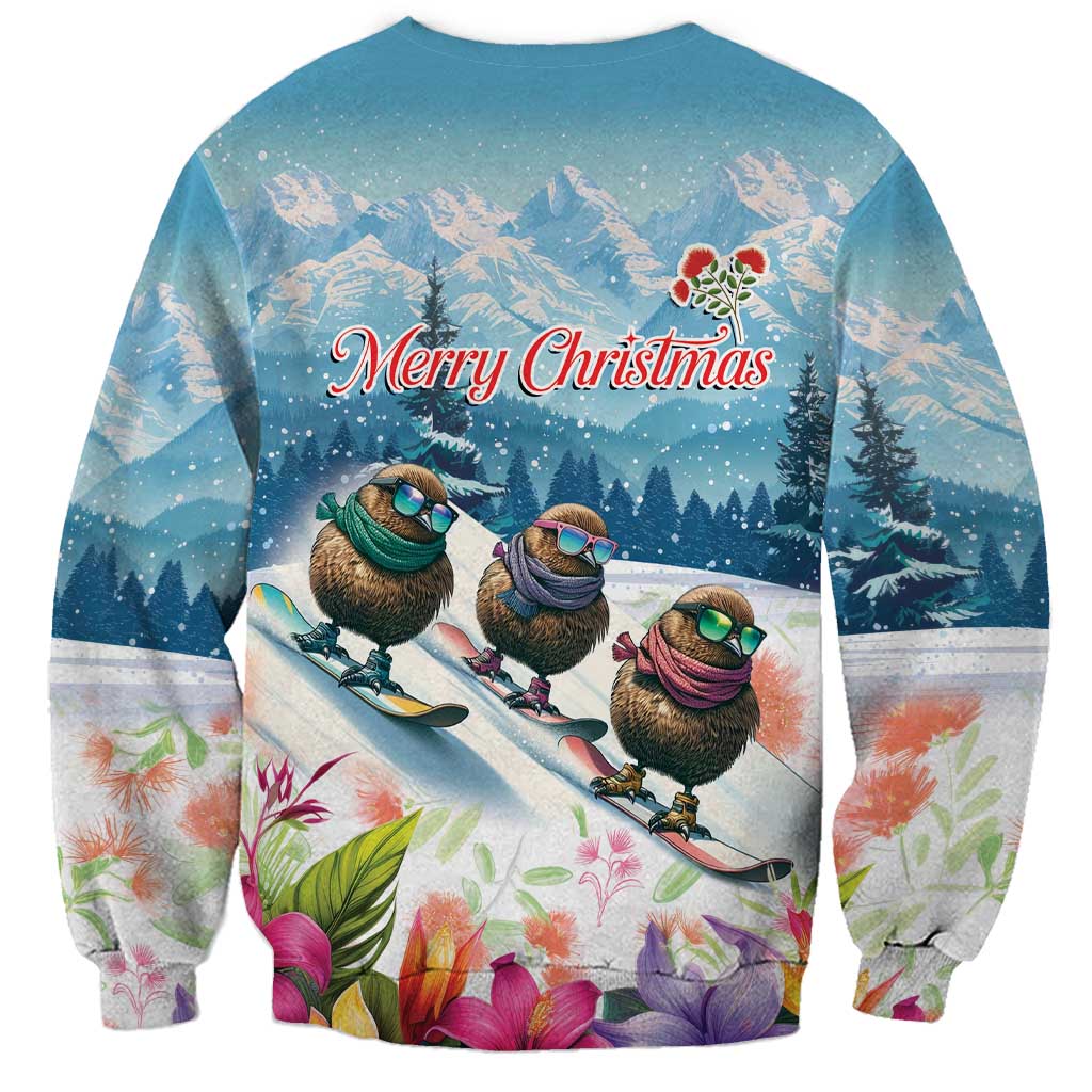 New Zealand Merry Christmas Sweatshirt Kiwi Birds Snow Boarding-Vibrant Tropical Flower - Polynesian Pride